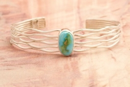 Native American Jewelry Genuine Sonoran Turquoise Sterling Silver Branch Bracelet